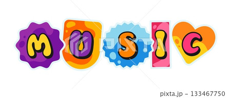 Music art and Musical sound Y2K funky sticker or tag. Musical art sound Y2K label, audio record groovy vector patch. Music festival retro tag with funky typography and colorful geometric shapes Music art and Musical sound Y2K funky sticker or tag. Musical art sound Y2K label, audio record groovy vector patch. Music festival retro tag with funky typography and colorful geometric shapes 133467750