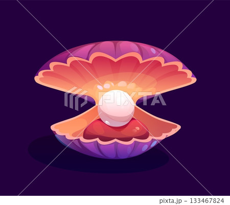 Cartoon ocean rare pearl ouster shell and scallop. Marine jewelry pearl isolated vector shell, underwater life precious seashell. Ocean nature rare scallop mollusk or sea bottom valuable oyster clam Cartoon ocean rare pearl ouster shell and scallop. Marine jewelry pearl isolated vector shell, underwater life precious seashell. Ocean nature rare scallop mollusk or sea bottom valuable oyster clam 133467824