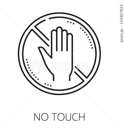 No touch museum exhibit prohibition line icon or pictogram. Museum exhibition linear vector pictogram, art gallery symbol. Exhibit riles icon or sign with touching, area access prohibition sign 133467833