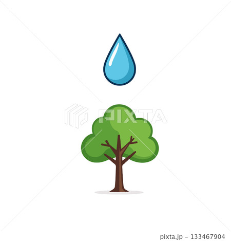 Illustrative depiction showing a drop of water nourishing a tree symbolizing ecological balance 133467904