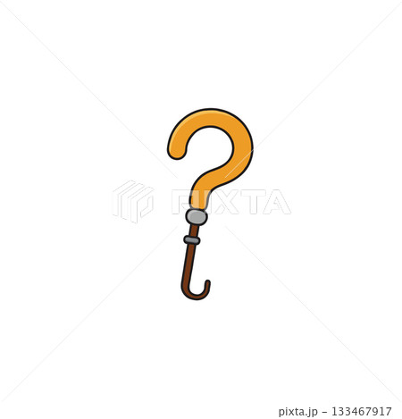 Illustration of a whimsical question mark resembling a walking stick suggesting curiosity and 133467917