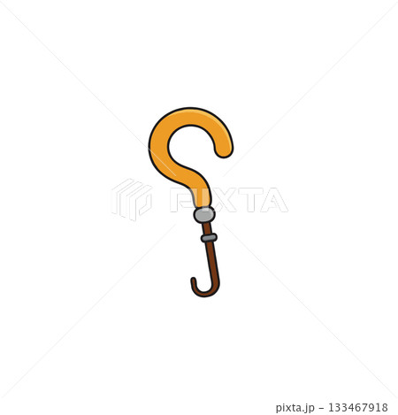Whimsical illustration of a cane resembling a question mark conveys abstract curiosity and Whimsical illustration of a cane resembling a question mark conveys abstract curiosity and 133467918