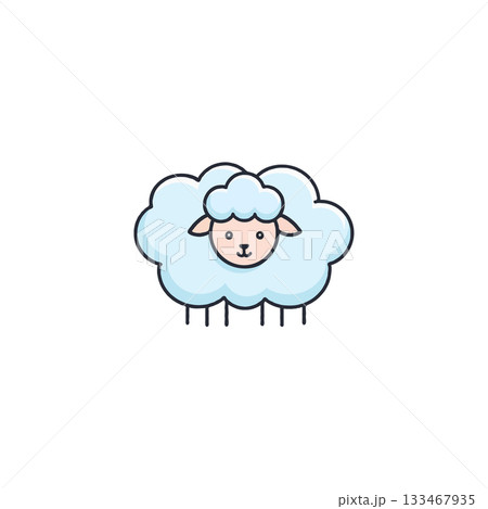 A digitally illustrated cute fluffy sheep creating a whimsical design on a white background A digitally illustrated cute fluffy sheep creating a whimsical design on a white background 133467935