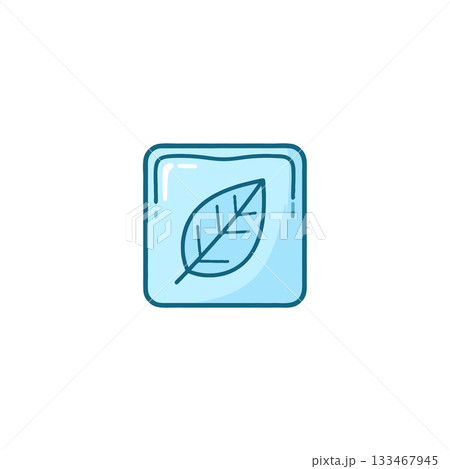 Conceptual representation of organic freshness with a single leaf encased within a rounded square Conceptual representation of organic freshness with a single leaf encased within a rounded square 133467945