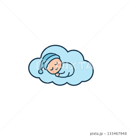 Dreamy slumber of a baby resting peacefully on a fluffy cloud illustration creating calming 133467948