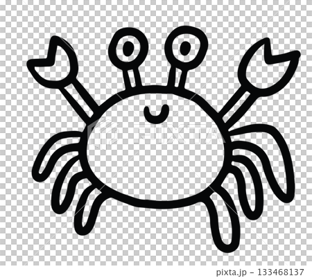 Hand drawn crab outline for kid colouring book, sea life, under the sea, aquarium, ocean, post card, animals, zoo, souvenir shop, cartoon character, comic, mascot, plush toy, kid doll, sticker, sketch 133468137