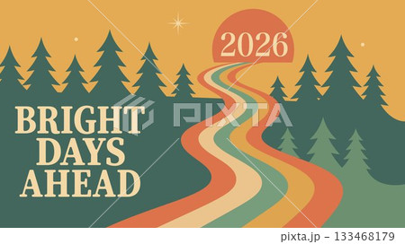 Retro 2026 New Year Path with Positive Message 133468179