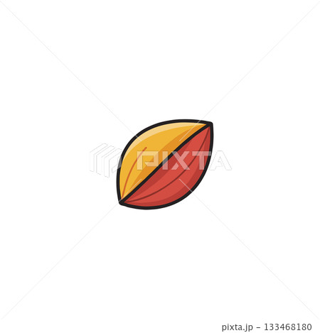 Stylized rendering of a vibrant cocoa pod featuring dual-tone color division with artistic 133468180