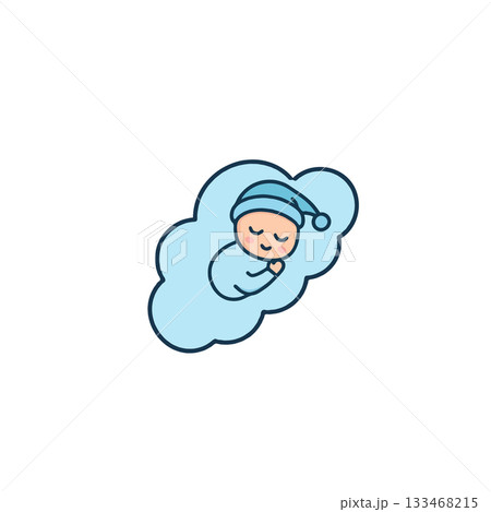 Dreamy slumber illustrated as a baby sleeping peacefully on a cloud whimsical illustration, Dreamy slumber illustrated as a baby sleeping peacefully on a cloud whimsical illustration, 133468215