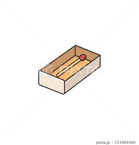 Single matchstick resting inside open cardboard box showcases simple household object illustration Single matchstick resting inside open cardboard box showcases simple household object illustration 133468360
