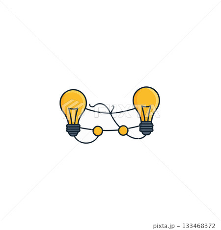 Creative connection concept featuring two glowing light bulbs linked by interconnected circuits 133468372