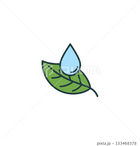 Water droplet falling gently onto vibrant green leaf symbolizes natural hydration and growth process 133468378