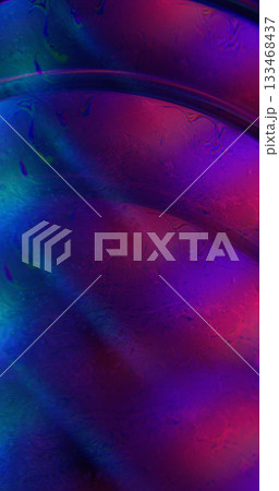 Defocused gasoline acid. Light liquid. Blue purple pink colorful paint curve pigment acrylic neon bubble floating on abstract background. 133468437