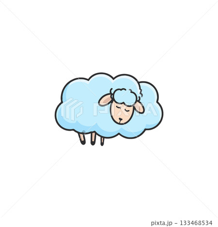 A serene light blue sheep illustration evokes a sense of calm and gentle innocence cartoon A serene light blue sheep illustration evokes a sense of calm and gentle innocence cartoon 133468534