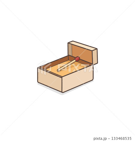 Minimalist depiction of a matchbox with a single match, conveying concepts of potential energy, 133468535