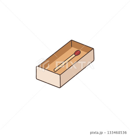 Minimalistic matchbox illustration showing a single matchstick lying inside a simple rectangular 133468536