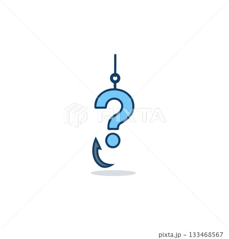Concept of uncertainty depicted by fishing hook and question mark symbol representation of finding 133468567