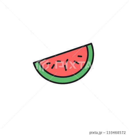 Isolated watermelon slice illustration offering refreshing summer treat with simple design and Isolated watermelon slice illustration offering refreshing summer treat with simple design and 133468572