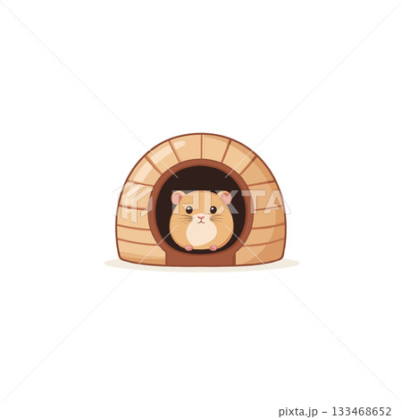Adorable hamster portrait nestled comfortably inside its cozy wooden house providing a safe haven 133468652