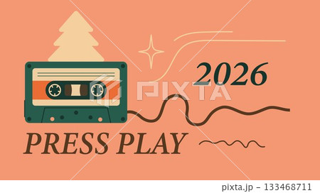 Press Play 2026  Retro Cassette New Year Illustration 133468711