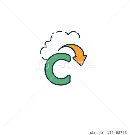 Conceptual cloud data refresh illustration depicting green letter c under weather symbol showing Conceptual cloud data refresh illustration depicting green letter c under weather symbol showing 133468738