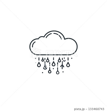 Minimalist depiction of a rain cloud with falling raindrops capturing the essence of a rainy day 133468743
