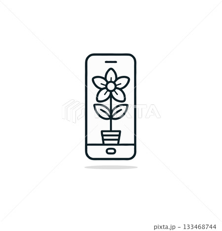 Conceptual blossom growth application symbol, representing innovation, sustainable tech and mobile Conceptual blossom growth application symbol, representing innovation, sustainable tech and mobile 133468744