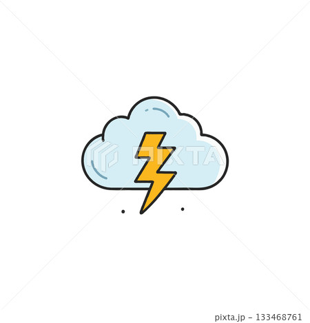 Stylized cloud and lightning bolt design creating a weather themed icon in modern line art concept 133468761