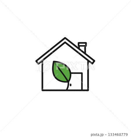 Eco friendly house with leaf symbolizes green living and sustainable architectural design promotes Eco friendly house with leaf symbolizes green living and sustainable architectural design promotes 133468779