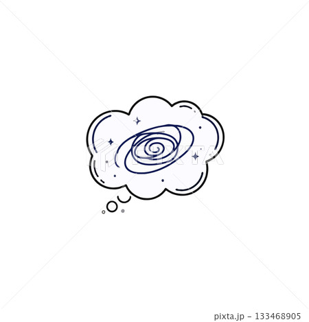 A whimsical thought bubble featuring a stylized galaxy representing expansive imagination and 133468905