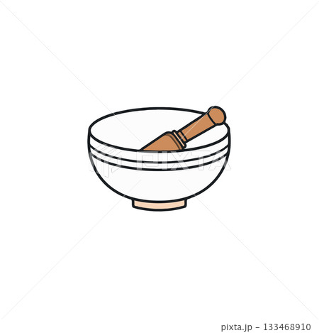 Minimalist mortar and pestle drawing illustration representing culinary preparation and Minimalist mortar and pestle drawing illustration representing culinary preparation and 133468910