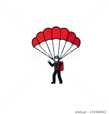 Vector illustration showcasing individual skydiving with a vibrant parachute against a plain white 133468922