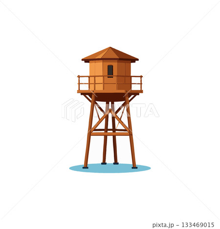 Elevated wooden watchtower structure, architectural observation point, a raised vantage point with 133469015