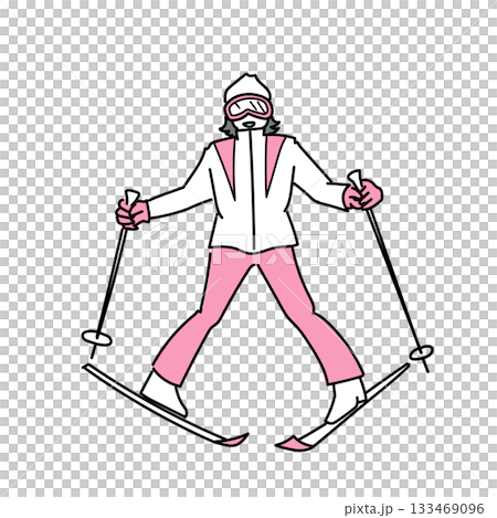 Stock Illustration: Cutout illustration of a person skiing in a bogen outfit 133469096