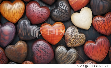 Brown wooden love shaped pattern for background 133469574
