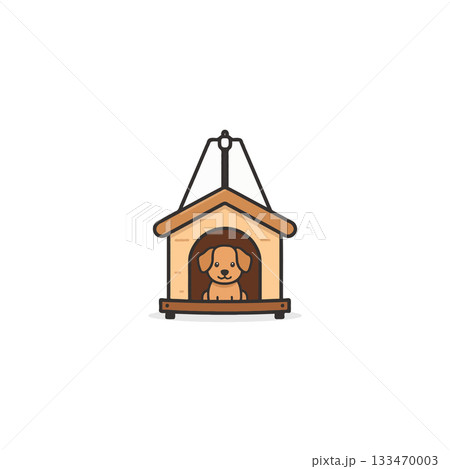 Adorable puppy illustration peeking from its cozy dwelling, capturing the essence of a comfortable 133470003