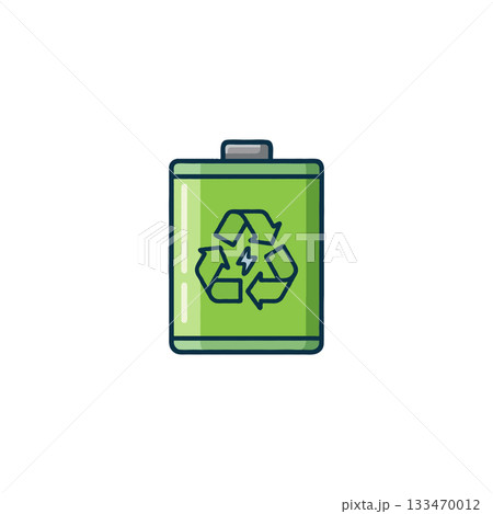 Green energy storage concept showcasing battery with recycle symbol for ecological sustainability Green energy storage concept showcasing battery with recycle symbol for ecological sustainability 133470012