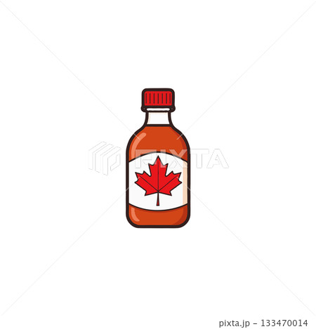 Canadian maple syrup bottle illustration featuring a red maple leaf label conveying authenticity Canadian maple syrup bottle illustration featuring a red maple leaf label conveying authenticity 133470014