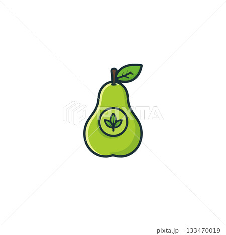 A vibrant pear illustration conveying health, sustainability and environmentally friendly organic 133470019