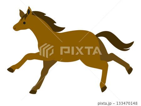 走る茶色い馬のかわいいベクターイラスト 133470148