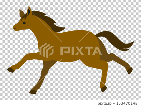 走る茶色い馬のかわいいベクターイラスト 133470148