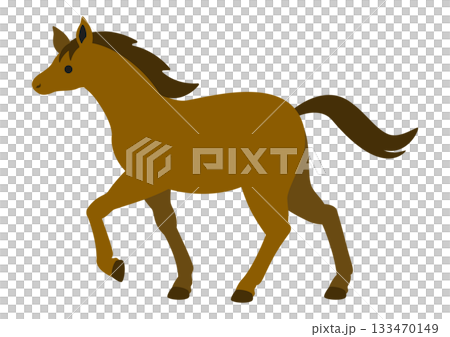 可愛的棕色馬行走向量插圖 可愛的棕色馬行走向量插圖 133470149
