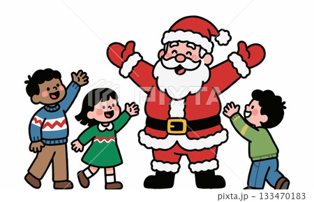 Illustration of Santa Claus with cheerful children in Christmas celebration 133470183