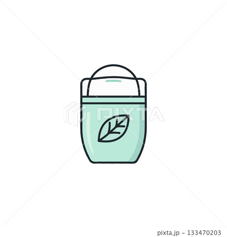 Minty freshness embodied in a minimalist roll on deodorant container with leaf symbol symbolizing Minty freshness embodied in a minimalist roll on deodorant container with leaf symbol symbolizing 133470203