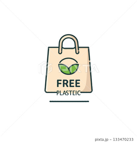 Eco friendly beige bag illustration advocating for a plastic free future promoting environmental Eco friendly beige bag illustration advocating for a plastic free future promoting environmental 133470233
