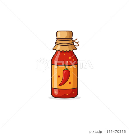Spicy flavors preserved: Glass bottle of chili sauce, a kitchen staple ingredient for culinary 133470356
