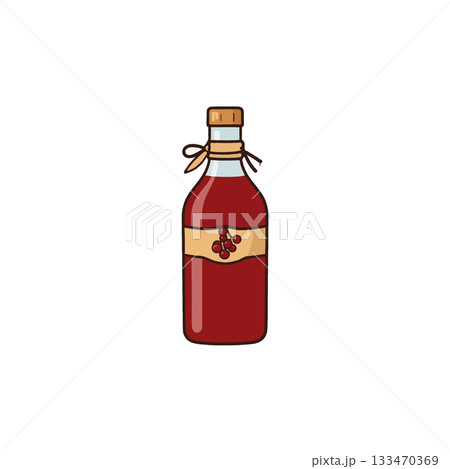 Artisanal cherry cordial presented in a vintage style bottle showcasing homemade delightful treat 133470369