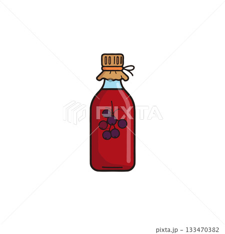 An artistic rendition depicting a glass bottle filled with red liquid and floating grapes An artistic rendition depicting a glass bottle filled with red liquid and floating grapes 133470382