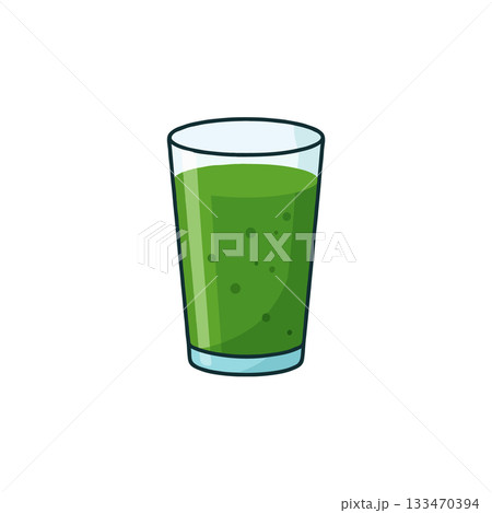 Illustration of a healthy vibrant green smoothie, a refreshing beverage in a glass, symbolizing 133470394