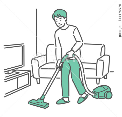 部屋で掃除機をかけている若い男性 133470576